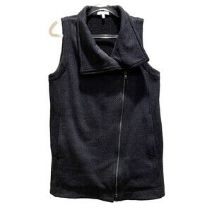 EILEEN FISHER Sweater Vest XS Wool Blend Moto Fleece Lined Asymmetric Zip Gray